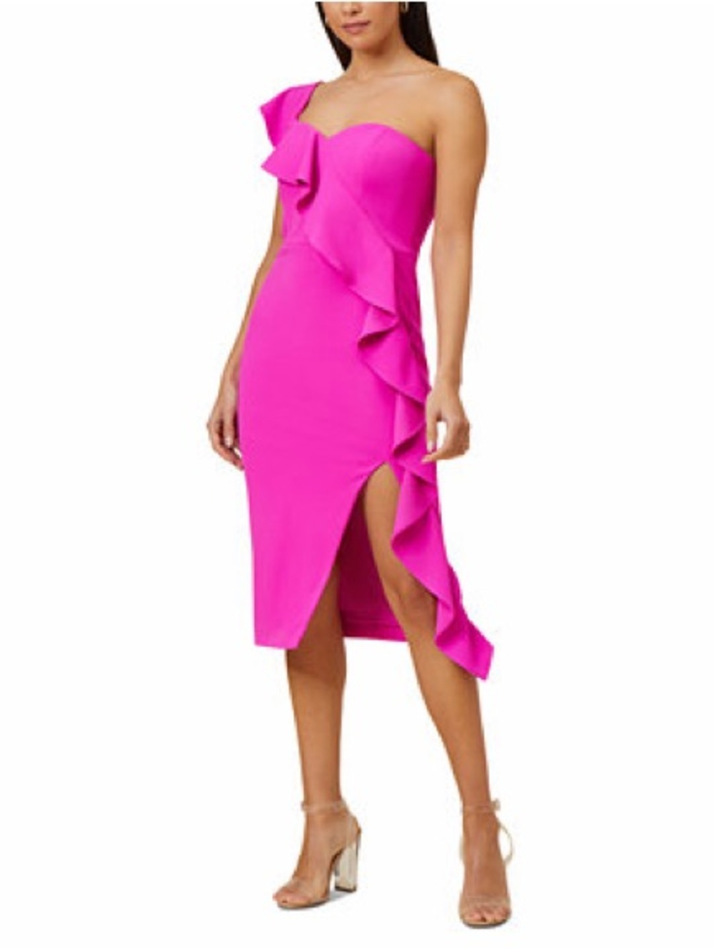 Aidan Mattox by Adrianna Papell One-Shoulder Ruffle Cocktail Dress Size 14 Pink